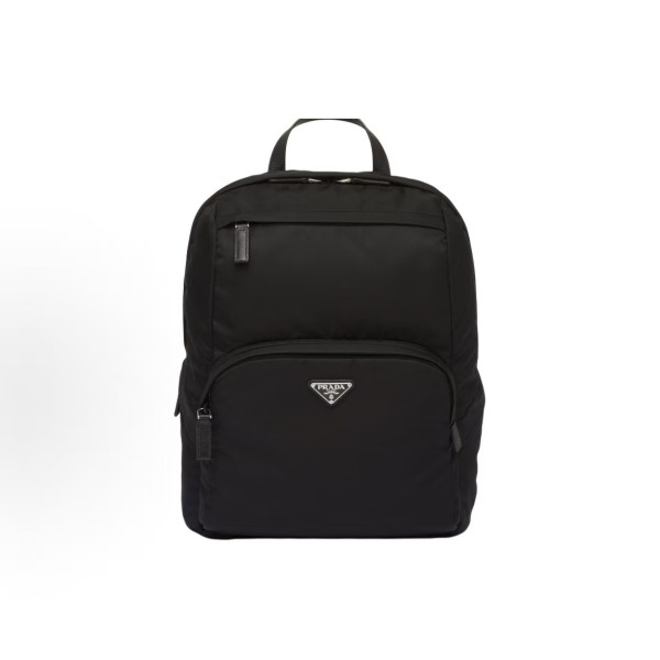 PRADA Re-Nylon enamel metal triangular logo zipper opening backpack, medium size for men, black
